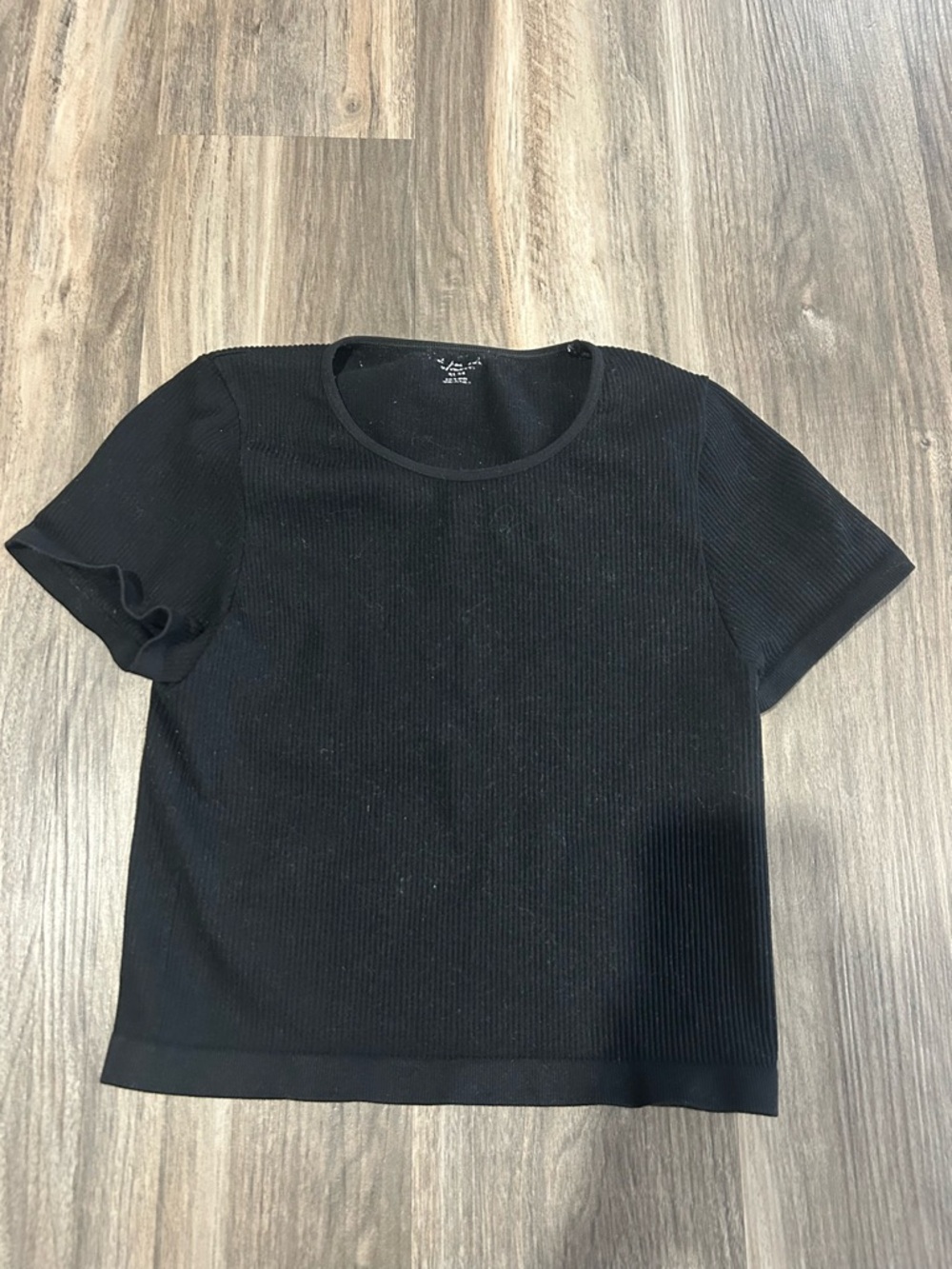 We The Free Black Ribbed Short Sleeve Tee